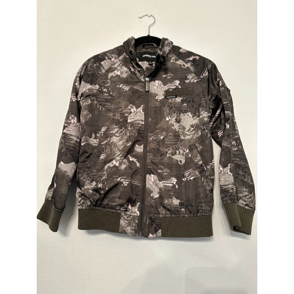 MEMBER'S‎ ONLY Jacket Satin Camo Pink Army Green Racer Bomber Boyfriend Size 10 - Picture 7 of 13
